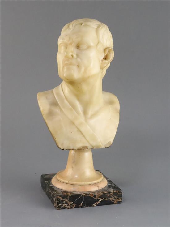 A 19th century alabaster bust of a gentleman, 12.5in.